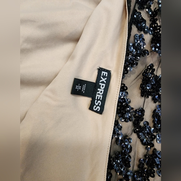 NWOT Express black and nude sequin one shoulder dress top, M never worn - Picture 5 of 5